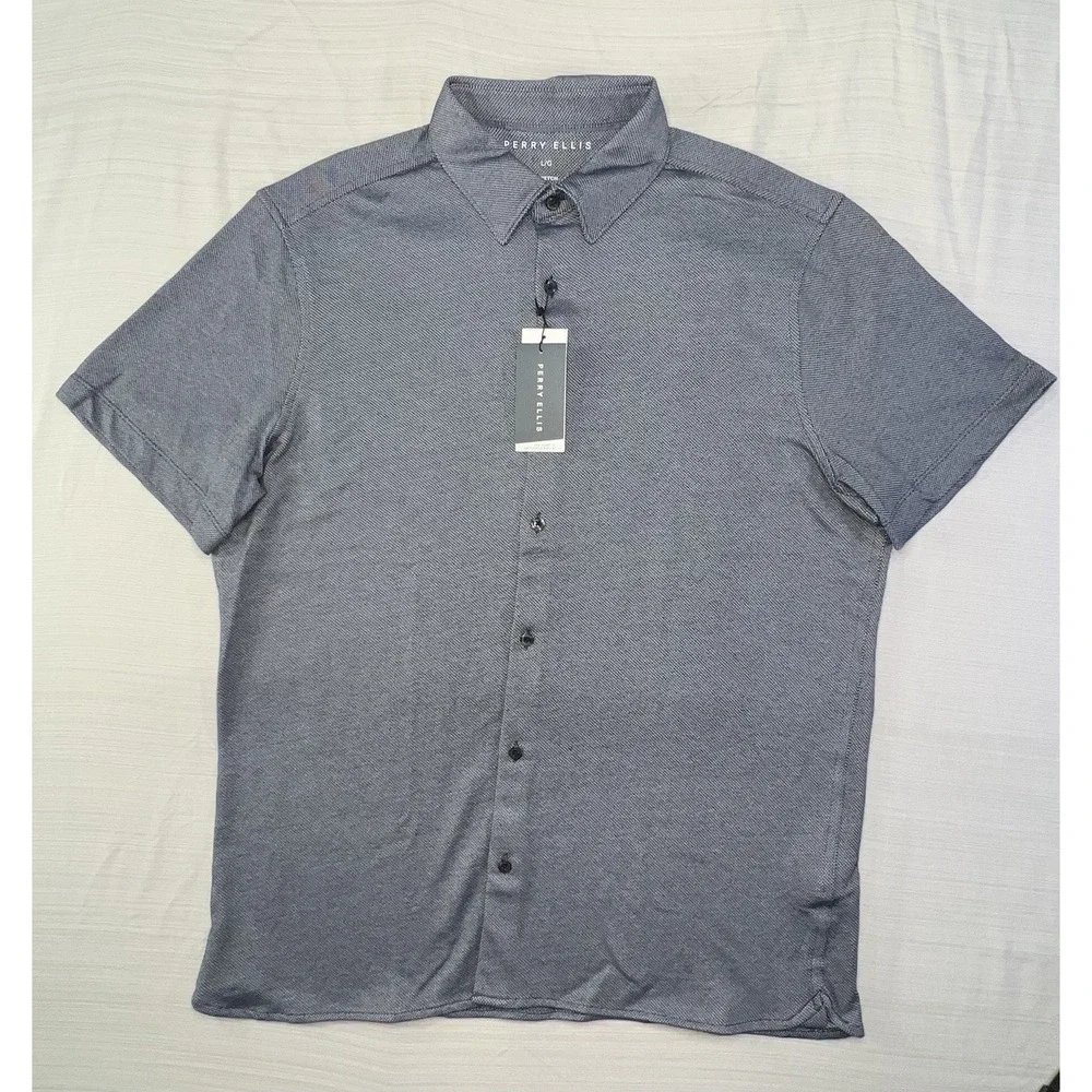 Perry Ellis Size Large Stretch Fit‎ Color, Dark, Sapphire, Men's Polo Shirt NWT